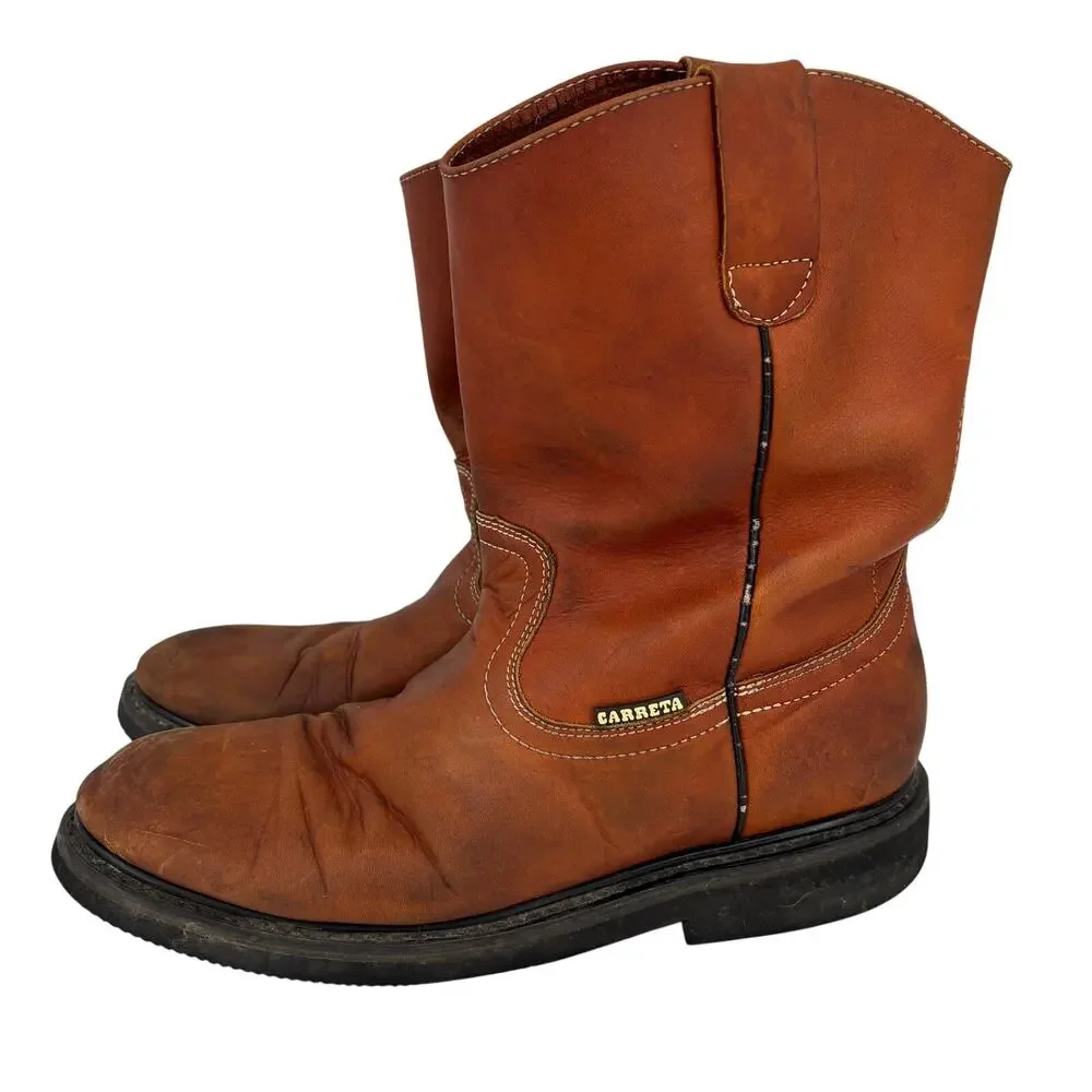 Caretta Leather Boots Brown Pull On Western Work Made in Mexico Mens Mex Size 28